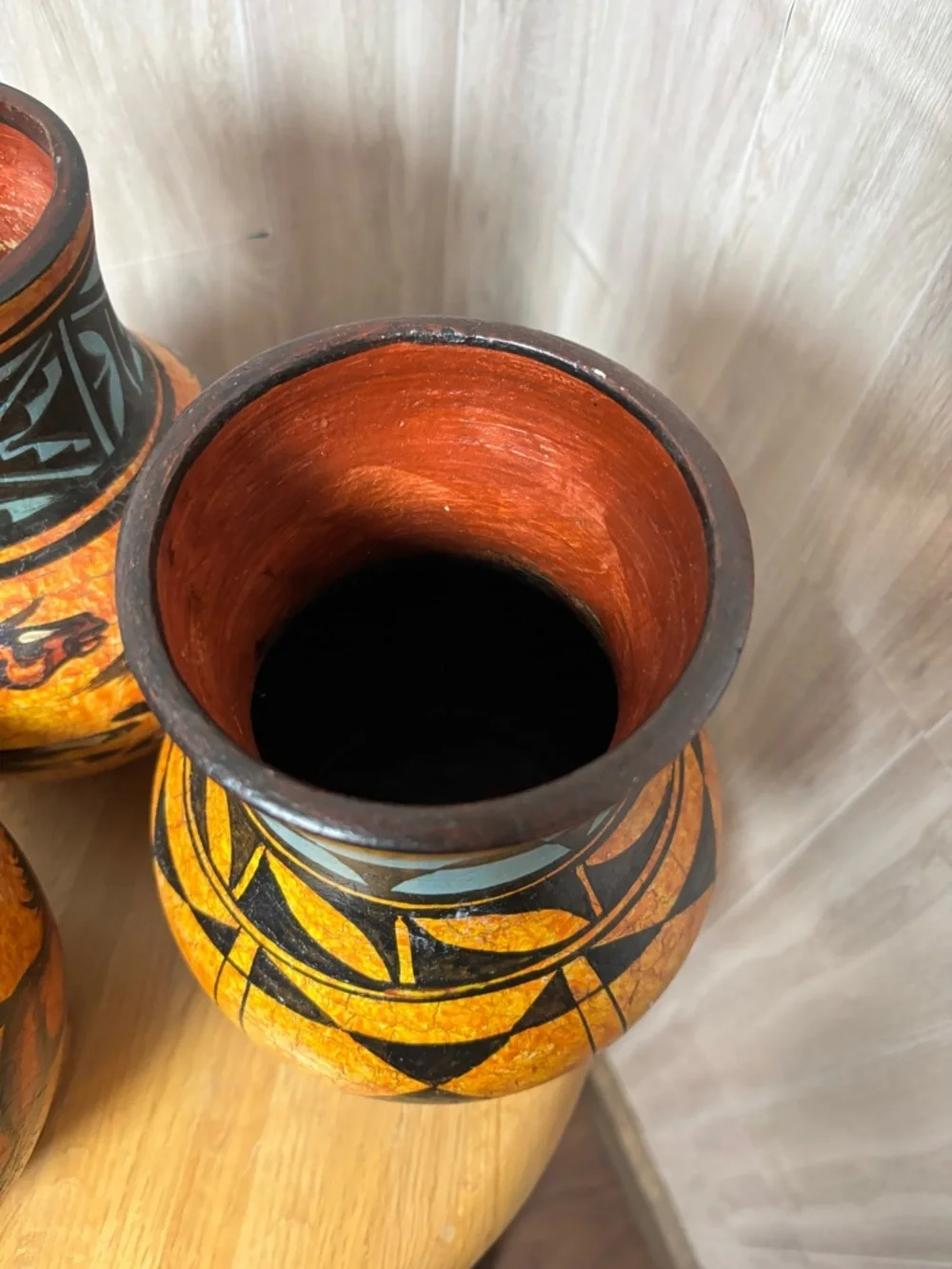 Solis Ollin Mexican Pottery Vases Hand painted Signed in Mexico Horses Cave Art